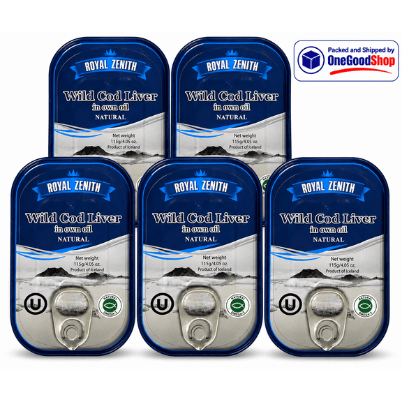 Royal Zenith Icelandic Wild Cod Liver 4.05oz/115g Pack of 5, Certified Kosher.