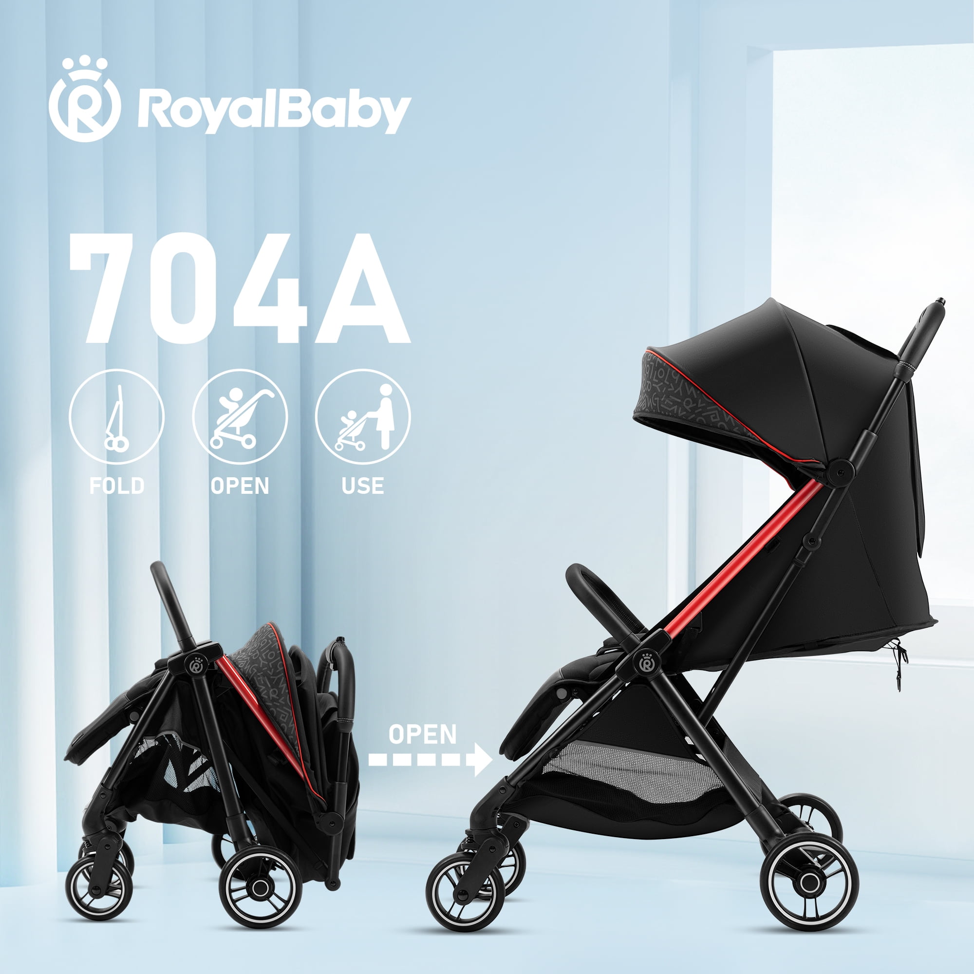 RoyalBaby Lightweight Baby Stroller with Compact Fold Toddler Travel Stroller for Airplane Friendly Infant Umbrella Stroller with Oversized Canopy with Sun Visor Red Sansujyuku sansujyuku.com