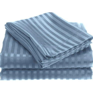 RoyalBath Queen-Size Bed Sheet Set - Embossed Stripe Design - Microfiber Sheets – Light Blue