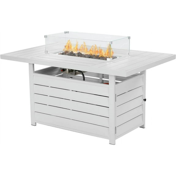 RoyalCarft 54.3” Outdoor Patio Aluminum Fire Pit Table, 50000 BTU CSA Certified Propane Gas Fire Pit, Rectangular Fire Table w/Stainless Burner, Lava Rock, Waterproof Cover