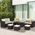 thumbnail image 1 of RoyalCarft 7 Pcs Outdoor Conversation Set All Weather Wicker Sectional Sofa Set Dining Table Chair and Ottoman,Steel Frame,Brown, 1 of 9
