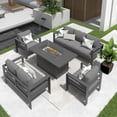 thumbnail image 1 of RoyalCarft Aluminum Patio Furniture Set with Fire Pit Table, 5 Piece Metal Outdoor Furniture with Water-Resistant Cushions, Modern Patio Conversation Set for Balcony, Front Porch, and Backyard, Grey, 1 of 7