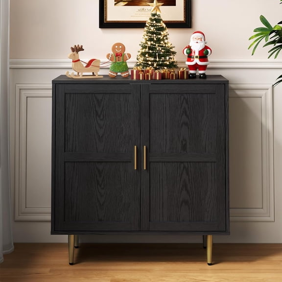 RoyalCraft 2-Door Storage Cabinet, Modern Wood Credenza with Adjustable Shelves, Freestanding Buffet Sideboard Cabinet for Living Room, Bedroom, Dining Room, Entryway, Black