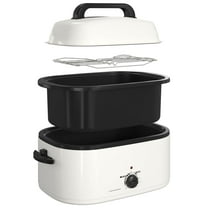 RoyalCraft 22 Quart Electric Turkey Roaster Oven with Visible Glass Lid, with Removable Pan & Rack, Stainless Steel, White