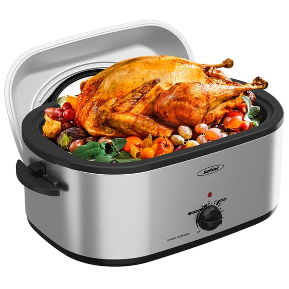 Sunvivi Electric 26 Qt Roaster Oven With Glass Lid, Removable Pan & Rack - Silver