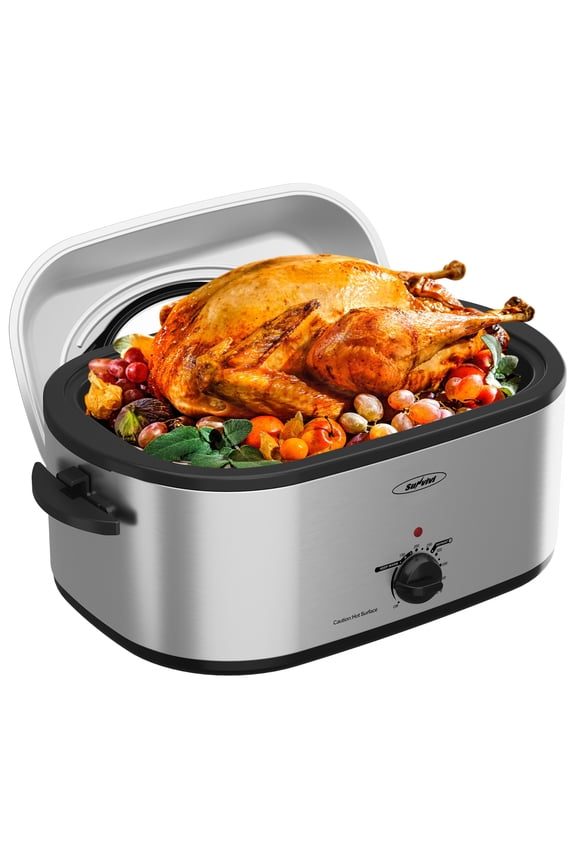 Electric 26 Qt Roaster Oven With Glass Lid, Removable Pan & Rack - Silver