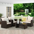 thumbnail image 1 of RoyalCraft 4 Piece Outdoor Patio Furniture Sets, Wicker Conversation Set for Porch Deck, Brown Rattan Sofa Chair with Cushion, 1 of 6