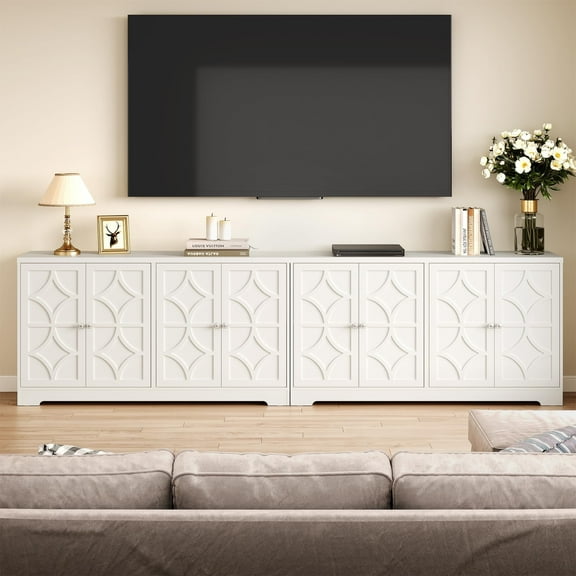 May in Color 56" Modern Buffet Cabinet with 4 Doors and Adjustable Shelves, Wood Sideboard with Storage, for Entryway, Living Room, Matte White