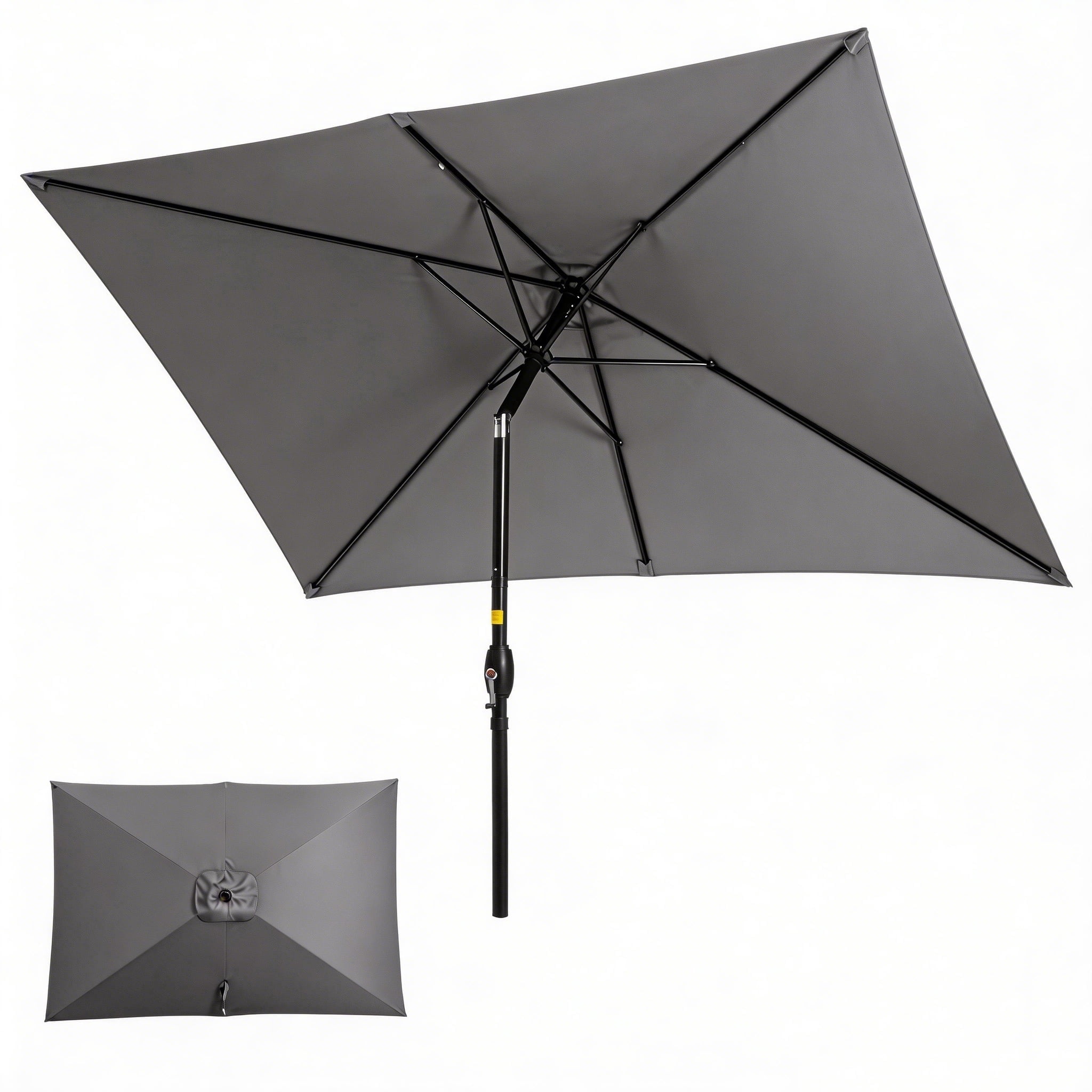 Sunvivi 6.5 x 10 Ft Rectangular Patio Umbrella, Outdoor Table Market Umbrella with Crank, 6 Steel Ribs, Polyester Canopy, Grey