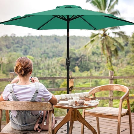 RoyalCraft 7.5 Ft Patio Umbrella Outdoor Market Table Umbrella Luxury Aluminum Pole Umbrella with Push Button Tilt and Crank, 6 Ribs, Polyester Canopy, Dark Green