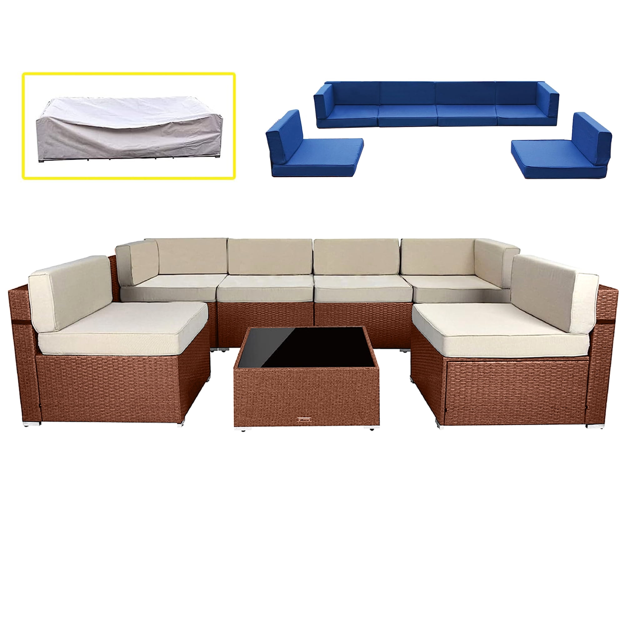RoyalCraft 7 Pieces Outdoor Patio Furniture Set,Outdoor Wicker Sectional Sofa with Waterproof