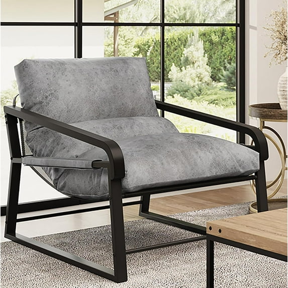 RoyalCraft Accent Chair for Living Room, Oversized Modern Lounge Sofa Chair with Wood Armrest, Upholstered Comfy Chair with Removable Cushion for Home Office, Grey