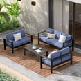 thumbnail image 1 of RoyalCraft Aluminum Outdoor Patio Furniture Set, Modern Patio Conversation Sets, Outdoor Sectional Metal Sofa with 5 Inch Cushion and Coffee Table for Balcony, Garden, Black Frame & Blue, 1 of 8