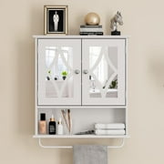 RoyalCraft Bathroom Medicine Cabinet with Mirror, Vanity Wall Mounted Storage Cabinet with Adjustable Shelves and Towel Bar, Hanging Wall Cabinet for Bathroom, Laundry, Living Room, White