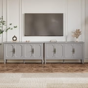 May in Color Buffet Sideboard Table Set of 2, 59 Mid Century Modern Console Table, Media Cabinet with 4 Doors, Accent Cabinet Wood Sideboard, for Entryway, Living Room, Dining Room, Grey Oak