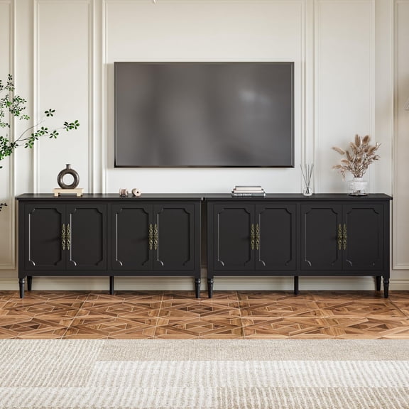 May in Color Buffet Sideboard Table Set of 2, 59'' Mid Century Modern Console Table, Media Cabinet with 4 Doors, Accent Cabinet Wood Sideboard, for Entryway, Living Room, Dining Room, Black