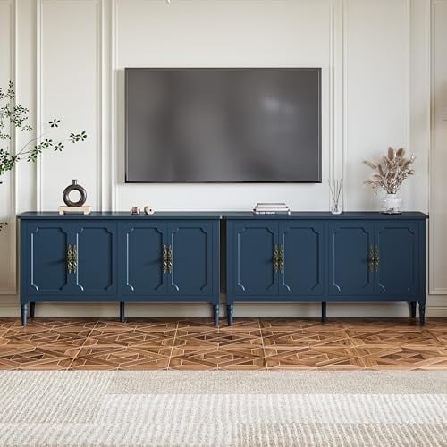 May in Color Buffet Sideboard Table Set of 2, 59'' Mid Century Modern Console Table, Media Cabinet with 4 Doors, Accent Cabinet Wood Sideboard, for Entryway, Living Room, Dining Room, Blue