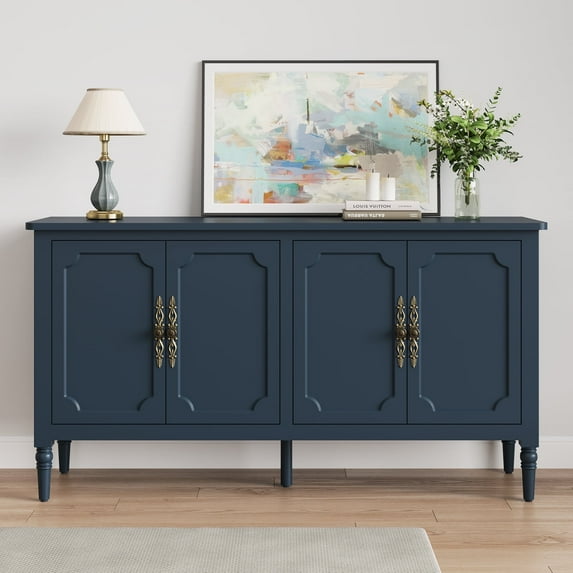 RoyalCraft Console Cabinet, 58'' Wood Sideboard Buffet Cabinet with Storage & 4 Doors, Mid Century Modern Pantry Cabinet for Entryway, Living Room, Bedroom, Dining Room, Blue