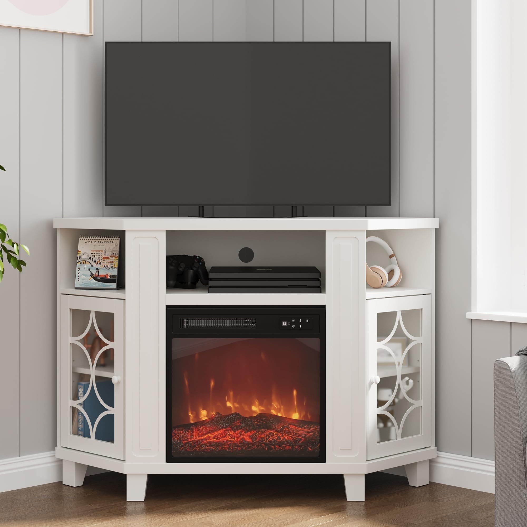 Mayincolor Corner TV Stands with 18'' Fireplace for TVs up to 55 ...