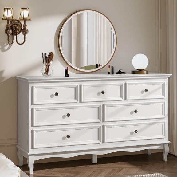 May in Color 7 Drawers Dresser for Bedroom, Wooden Storage Cabinet for Bedroom, Living Room, Hallway, White