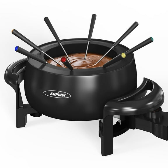 RoyalCraft Electric Fondue Pot Set for Melting Chocolate Cheese, 3 Quart Fondue Set with Adjustable Temperature Control and 8 Color-Coded Forks, 1000W Non-Stick Fondue Maker for Dessert, Oil and Broth