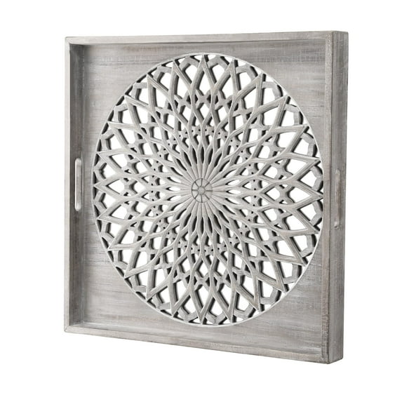 RoyalCraft Farmhouse Wood Mirror, Square Decorative Mirrors for Wall, Small Hanging Mirror, Wall Mirrors for Living Room, Bedroom, Dining Room, Entryway, Hallway, Gray, 23.6“ X 23.6"