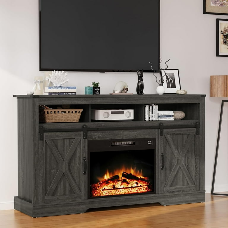 Rustic grey deals fireplace tv stand