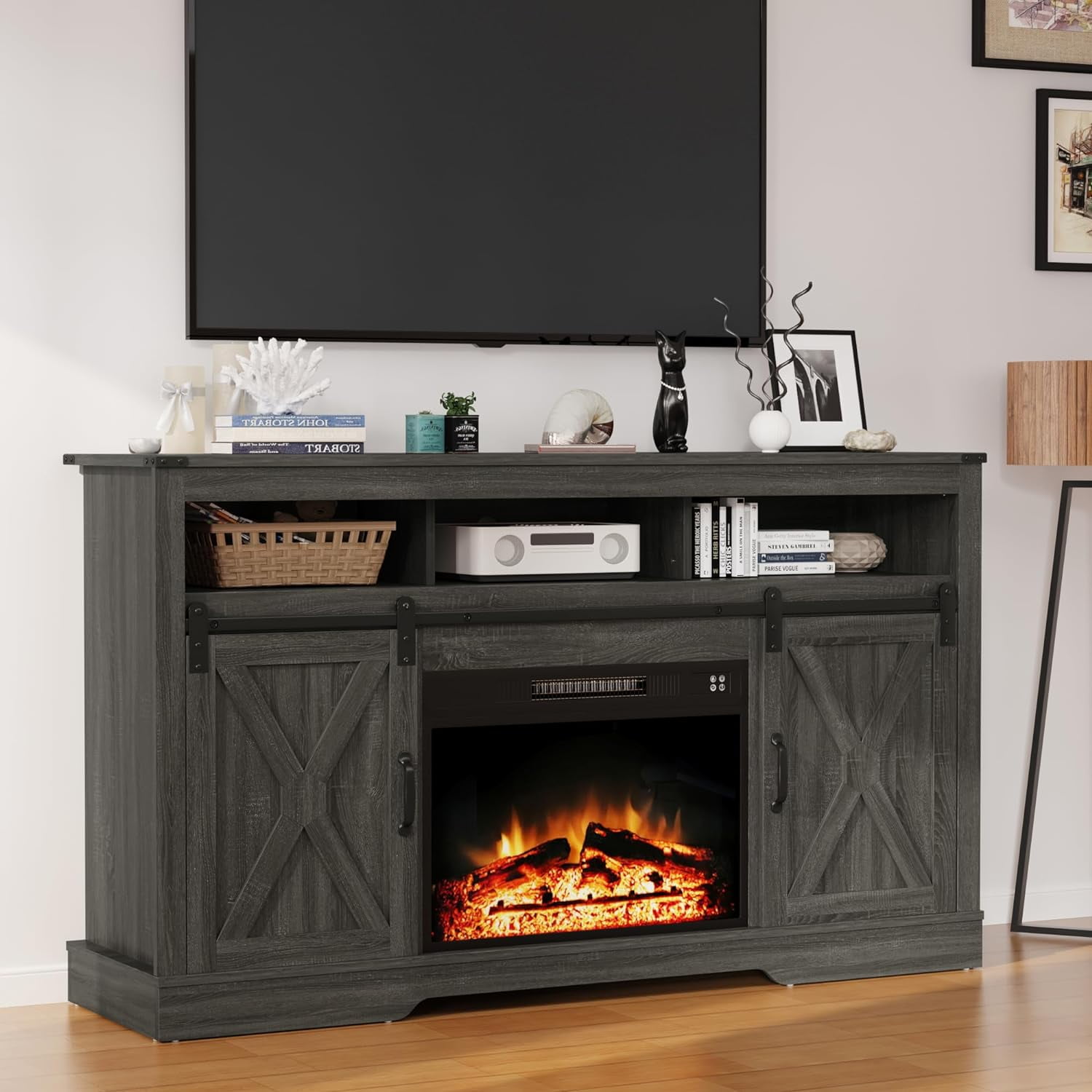 RoyalCraft Fireplace TV Stand for 65+ inch TV, Farmhouse Entertainment