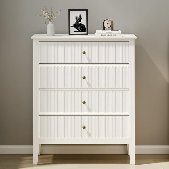 RoyalCraft Fluted Nightstand with Drawers - Modern Wood Beside Table