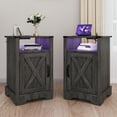 thumbnail image 1 of Tall LED Nightstand Set of 2 with Charging Station, Wooden Side Table with Storage Cabinet, Dark Gray, 1 of 7