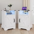 thumbnail image 1 of Mayincolor LED Nightstand Set of 2 with Charging Station, Farmhouse Wooden Side Table, Bedside Table with Storage Cabinet and Shelf, Rustic End Table for Bedroom, Living Room, White, 1 of 9