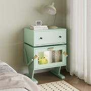 RoyalCraft Large Nightstand with LED Lights, Green End Table with 360°Rotating Drawer, Modern Bedside Table with Storage, Wood Night Stand for Bedroom, Home Office, Green