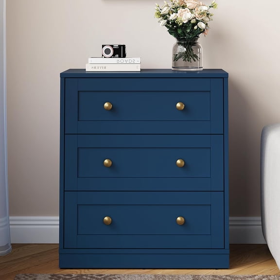 RoyalCraft Modern 3 Drawer Dresser, Blue Nightstand for Bedroom, Small Chest of Drawers, End Table with Storage, Wood Beside Table for Living Room, Home Office, Entryway