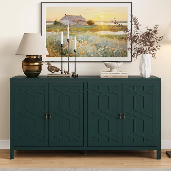 RoyalCraft Modern Sideboard Buffet Cabinet, 60'' Green Credenza with 4 Doors and Adjustable Shelves, Kitchen Buffet Table Coffee Bar Wine Bar Cabinet for Dining Room, Living Room, Forest Green