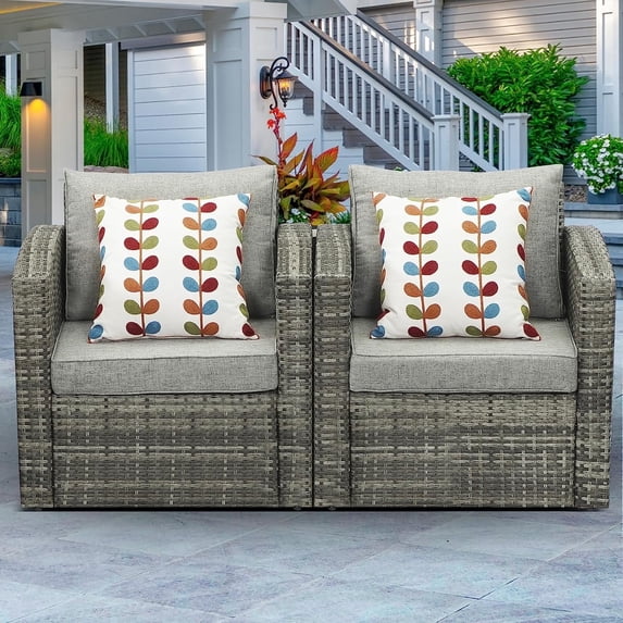 RoyalCraft Modular Collections Patio Arm Sofa Chir, Outdoor Grey Rattan Single Sofa Chair Set with Seat and Back Cushions, Aluminum Frame,Grey Cushion