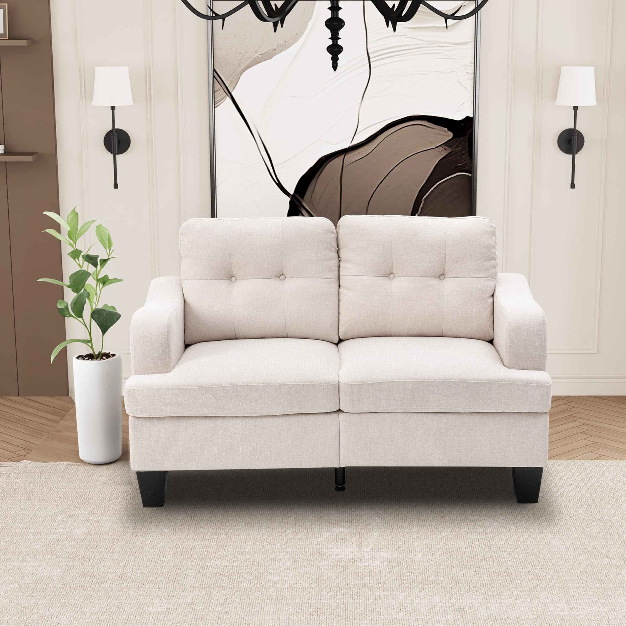 RoyalCraft Modular Sectional Sofa, Memory Foam, Button Tufted Designed, 2 Seats Sofa Couch for Living Room, Beige Velvet