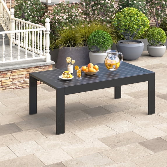 May in Color Outdoor Coffee Table Rectangle, Metal Patio Coffee Table for Balcony, Garden, Deck, Backyard, Black