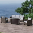 thumbnail image 1 of RoyalCraft Outdoor Patio Furniture Set, 4 Piece Outdoor Rattan Sofa Set, All Weather Wicker Conversation Set with Fire Pit Table for Porch Backyard Garden, Grey, 1 of 3