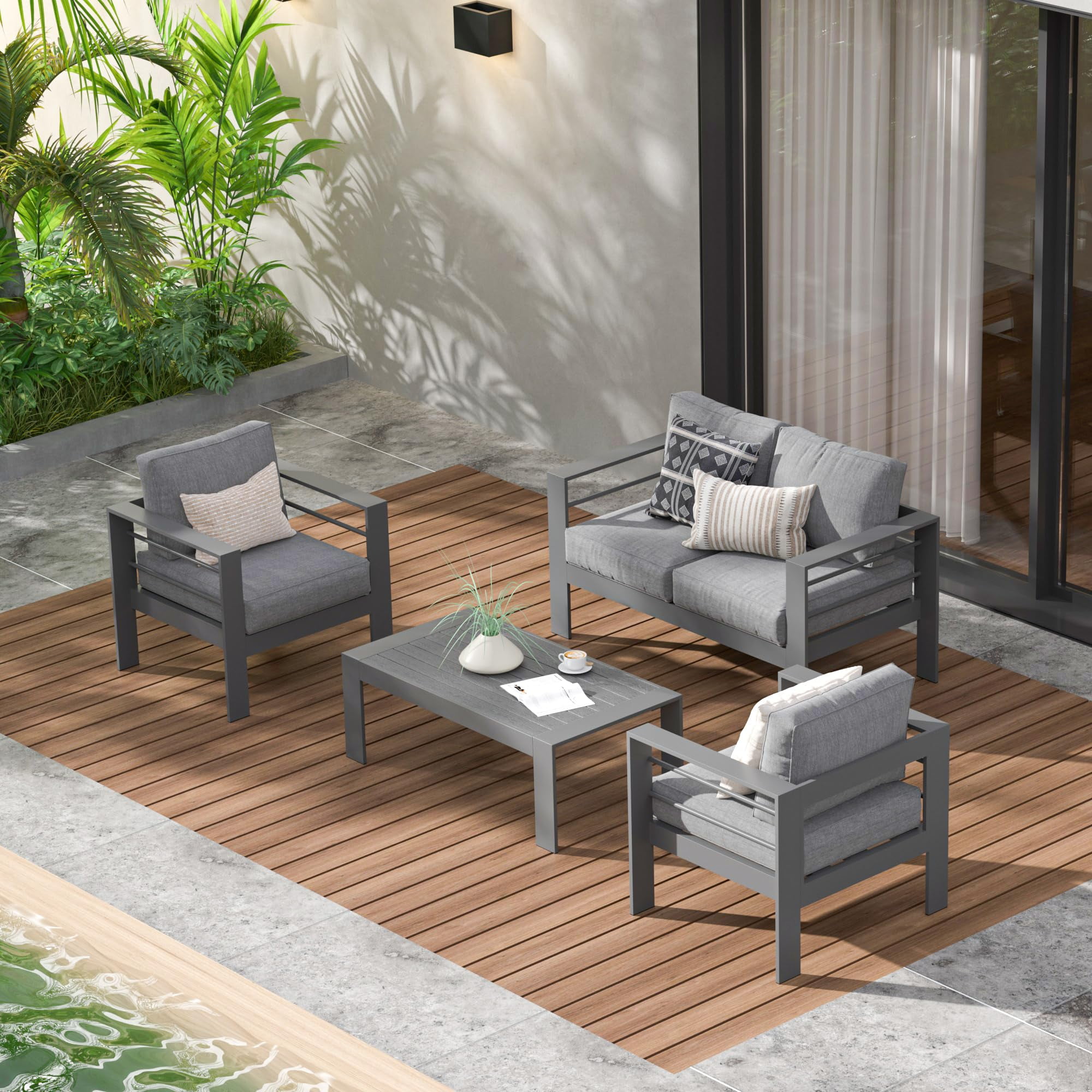 RoyalCraft Outdoor Patio Furniture Set, 4 Pieces Aluminum Sectional