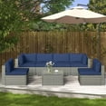 thumbnail image 1 of RoyalCraft Outdoor Patio Furniture Set, 7 Pieces Outdoor Wicker Sectional Sofa with Waterproof Cover, Blue Cushions with Strip and Zippers, Grey, 1 of 7