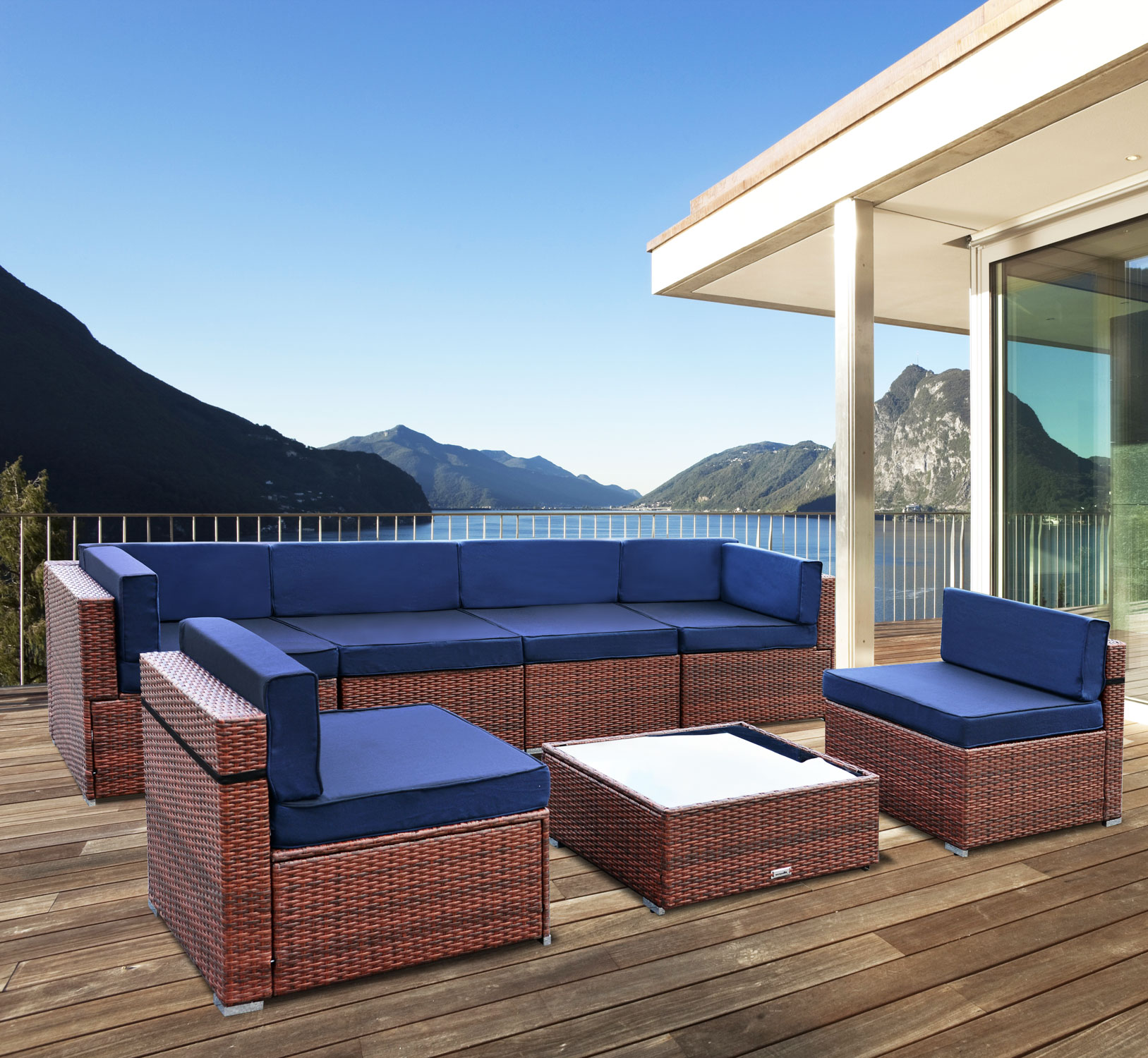 RoyalCraft Outdoor Patio Furniture Set, 7 Pieces Outdoor Wicker