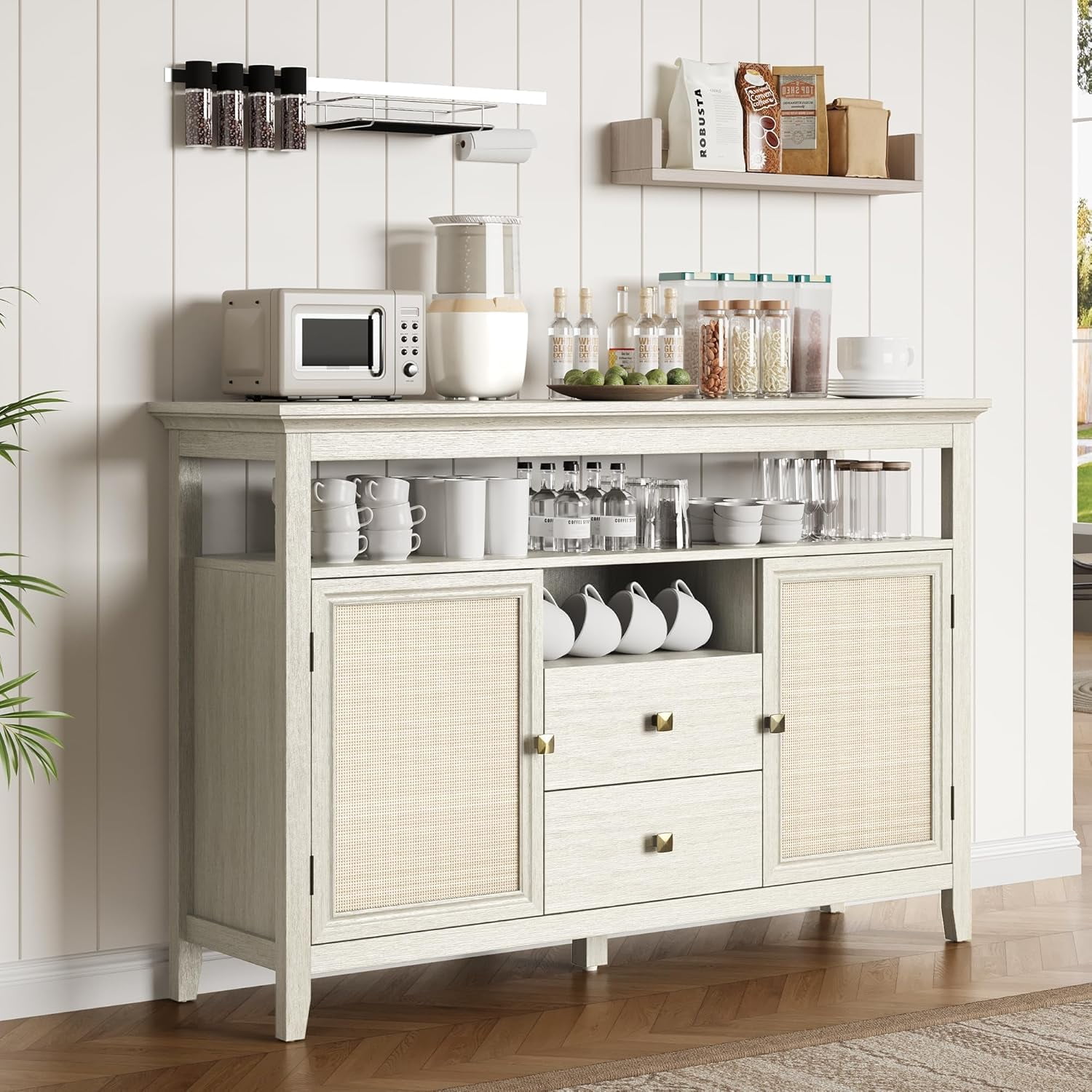 RoyalCraft Rattan Coffee Bar Cabinet, 53'' Boho Sideboard Buffet ...