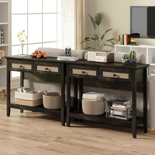 RoyalCraft Rattan Console Table with Storage, Entryway Table with ...