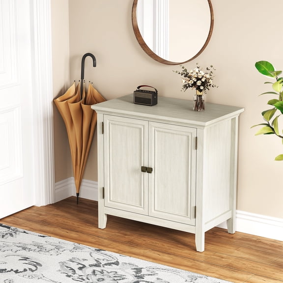 RoyalCraft Storage Cabinet Set of 2, Kitchen Sideboard Cabinet with Rattan Decor Doors, Accent Buffet Cabinet with Adjustable Storage Shelf, Wood Cabinet Organizer for Dining Room, Living Room, White