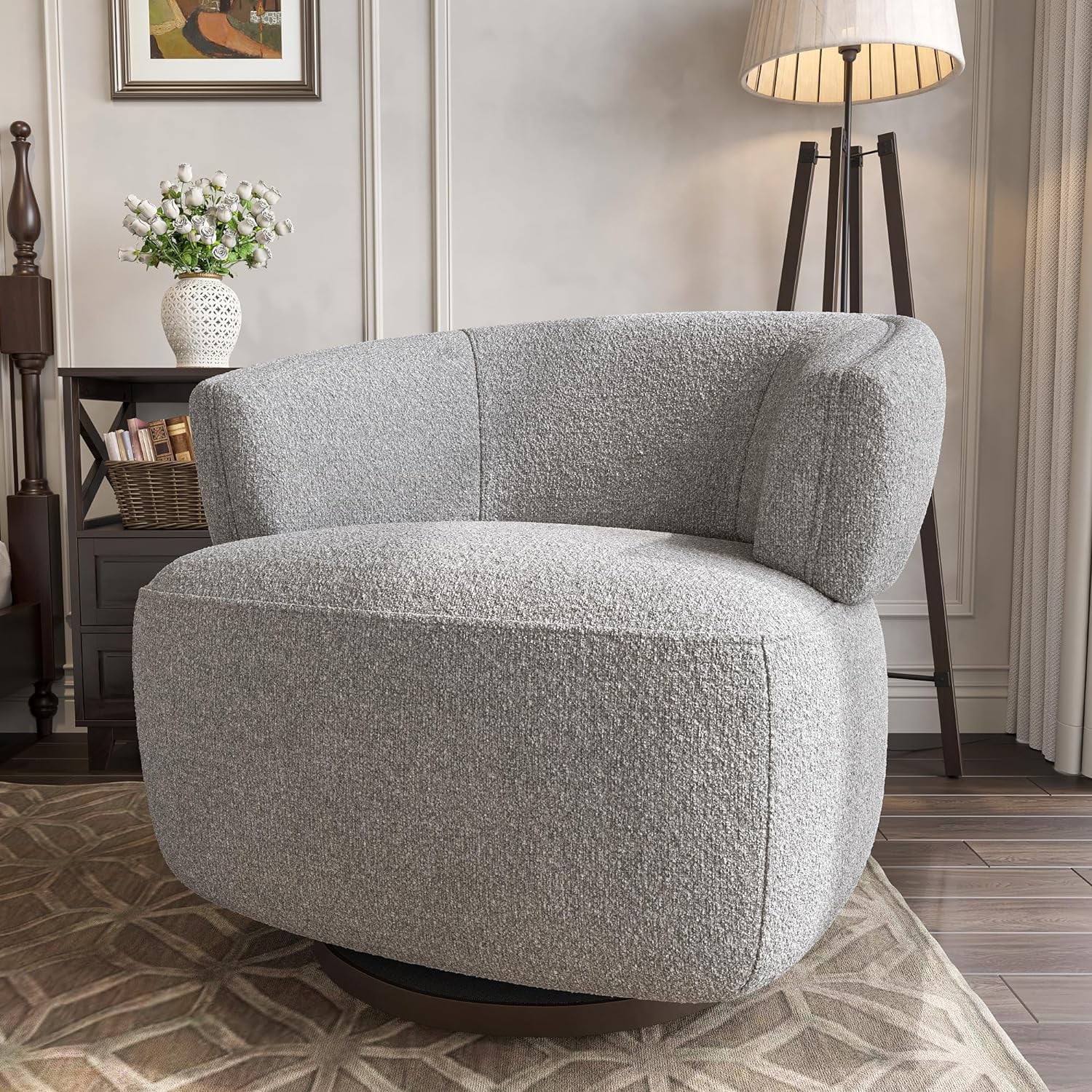 RoyalCraft Swivel Accent Chair Fully Assembled Round Barrel Chairs Oversized Upholstered Armchair with 360 Degree Base Modern Club Chair for Living Room Bedroom Office Grey Walmart