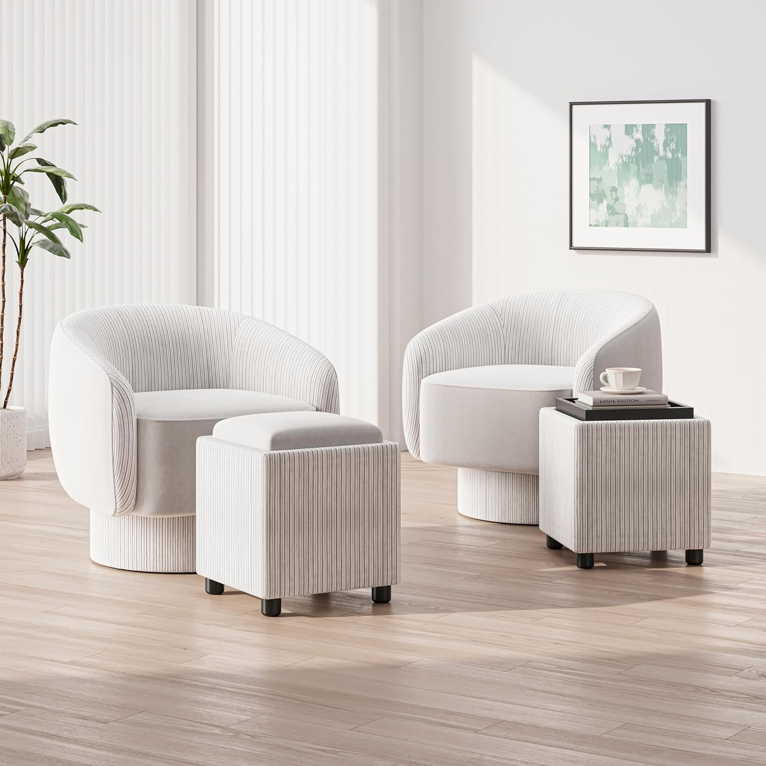 RoyalCraft Swivel Accent Chair with Ottoman Set of 2, 360°Swivel Barrel