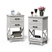 May in Color Tall Nightstand Set of 2, Side Table with 2 Drawers and Open Shelf Below, for Bedroom, Living Room, Home Office, White