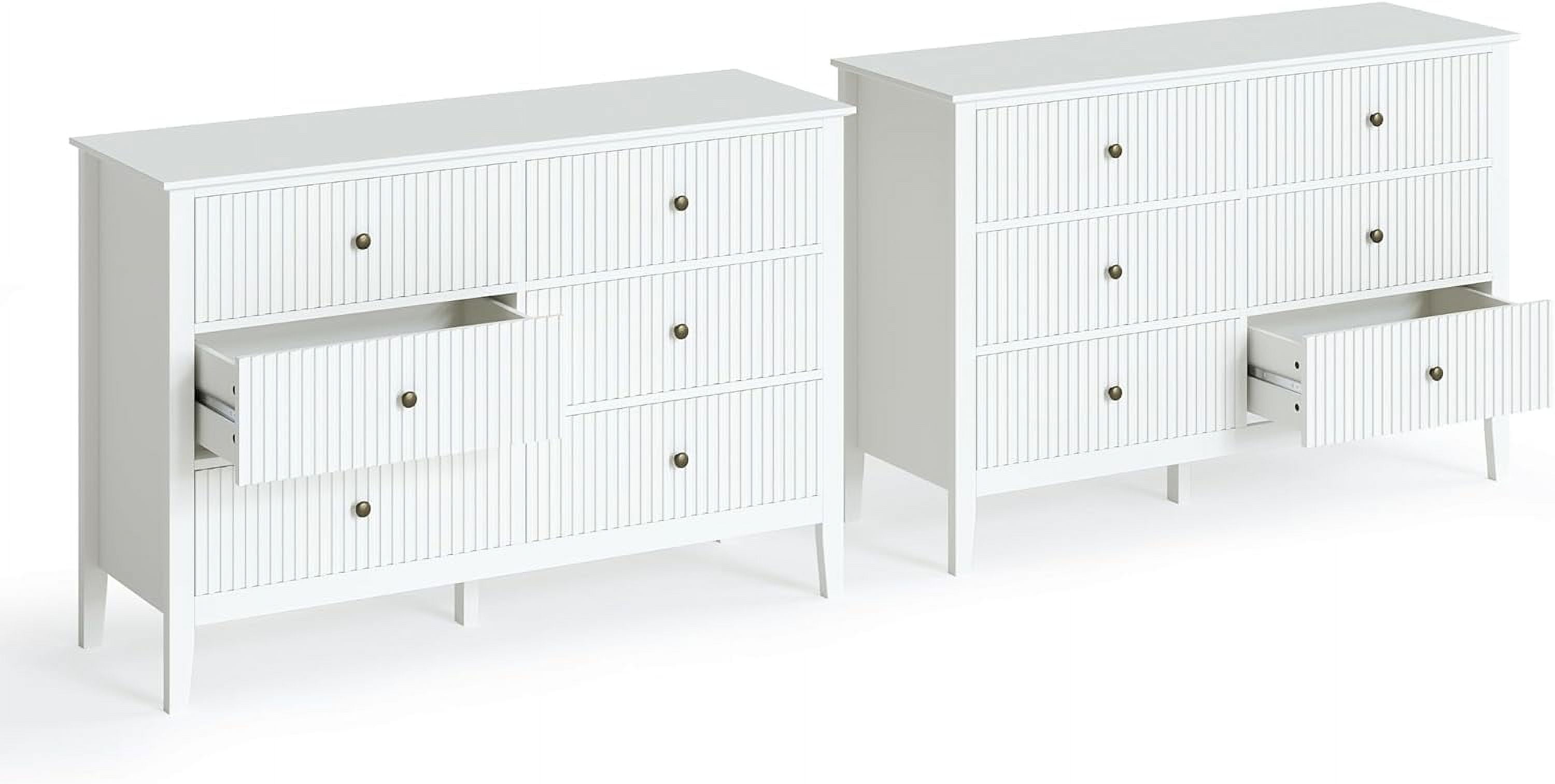RoyalCraft White 6 Drawer Dresser Set of 2 for Bedroom, Long Chest of