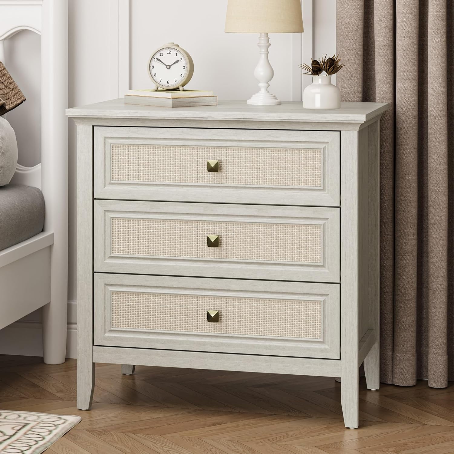 RoyalCraft White Dresser for Bedroom, Boho Tall Dresser with 3 Rattan ...