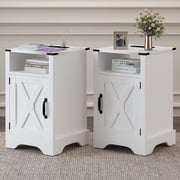 Mayincolor Farmhouse Wooden Nightstand Set of 2 with Charging Station and Storage Cabinets, White